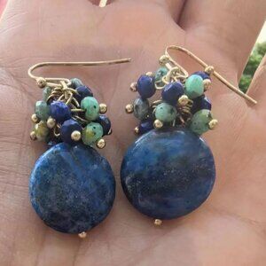 NEW Genuine denim blue lapis green African turquoise dangle earrings